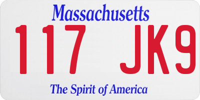 MA license plate 117JK9