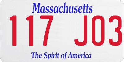 MA license plate 117JO3