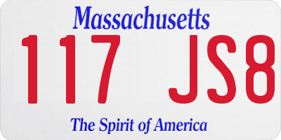 MA license plate 117JS8