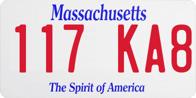 MA license plate 117KA8