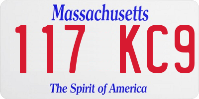 MA license plate 117KC9