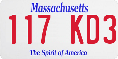 MA license plate 117KD3