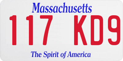 MA license plate 117KD9