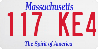 MA license plate 117KE4