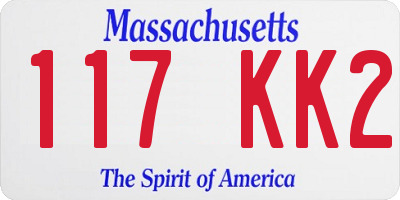 MA license plate 117KK2