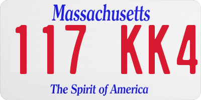 MA license plate 117KK4