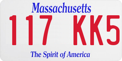 MA license plate 117KK5