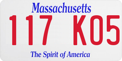 MA license plate 117KO5
