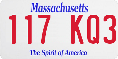 MA license plate 117KQ3