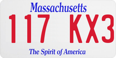 MA license plate 117KX3