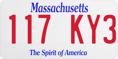 MA license plate 117KY3