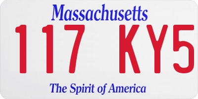 MA license plate 117KY5