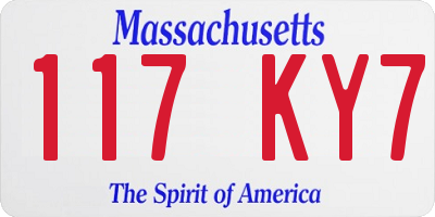 MA license plate 117KY7