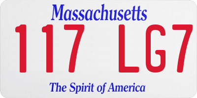 MA license plate 117LG7