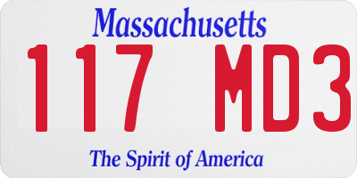 MA license plate 117MD3