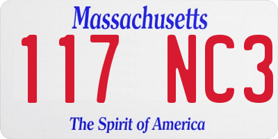 MA license plate 117NC3