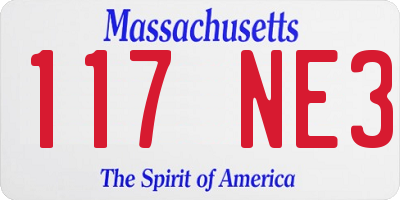 MA license plate 117NE3