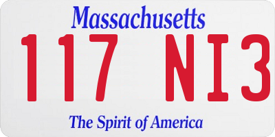 MA license plate 117NI3