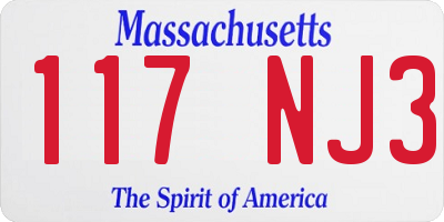MA license plate 117NJ3