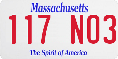 MA license plate 117NO3