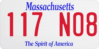 MA license plate 117NO8