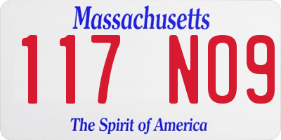 MA license plate 117NO9