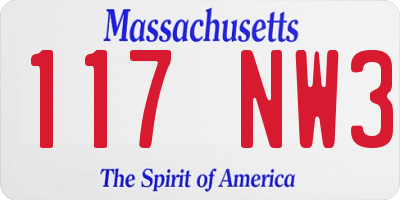 MA license plate 117NW3