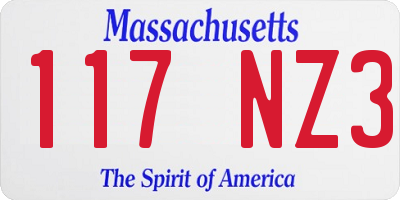 MA license plate 117NZ3