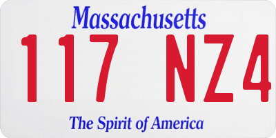 MA license plate 117NZ4