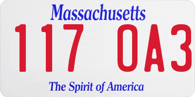 MA license plate 117OA3