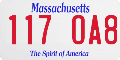 MA license plate 117OA8