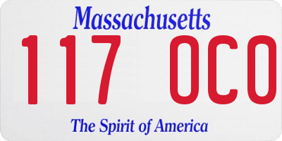 MA license plate 117OC0