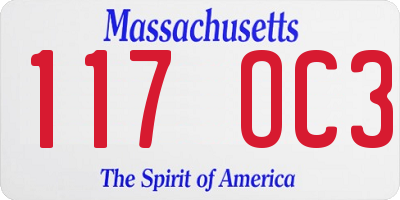MA license plate 117OC3
