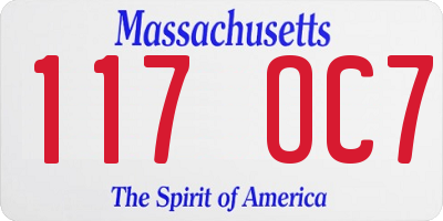 MA license plate 117OC7