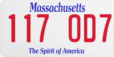 MA license plate 117OD7