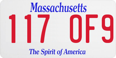 MA license plate 117OF9