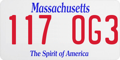 MA license plate 117OG3