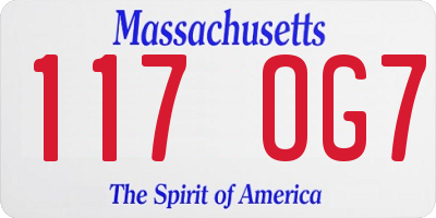 MA license plate 117OG7