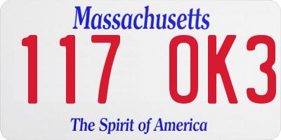 MA license plate 117OK3