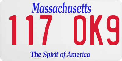 MA license plate 117OK9
