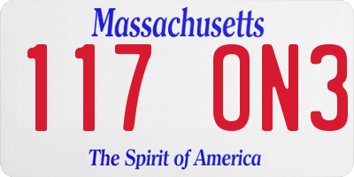MA license plate 117ON3