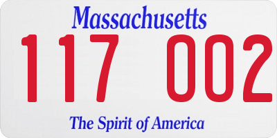 MA license plate 117OO2