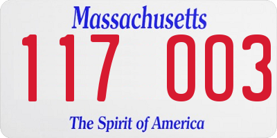 MA license plate 117OO3