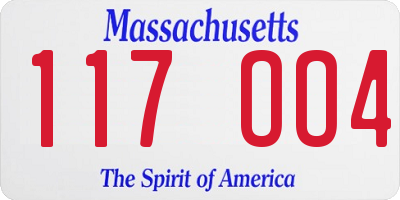 MA license plate 117OO4