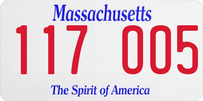 MA license plate 117OO5