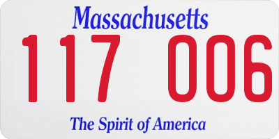 MA license plate 117OO6