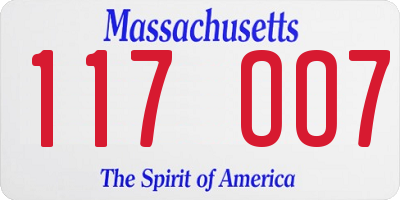 MA license plate 117OO7