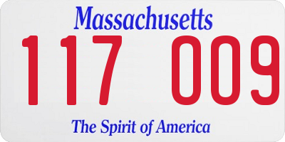 MA license plate 117OO9