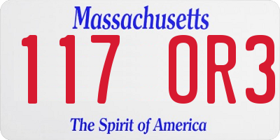 MA license plate 117OR3
