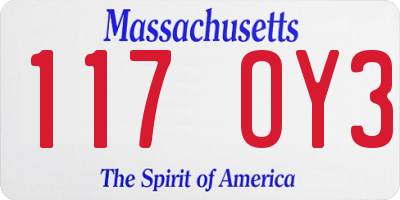 MA license plate 117OY3